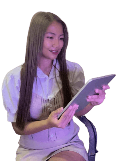 Riselle Sanchez with tablet